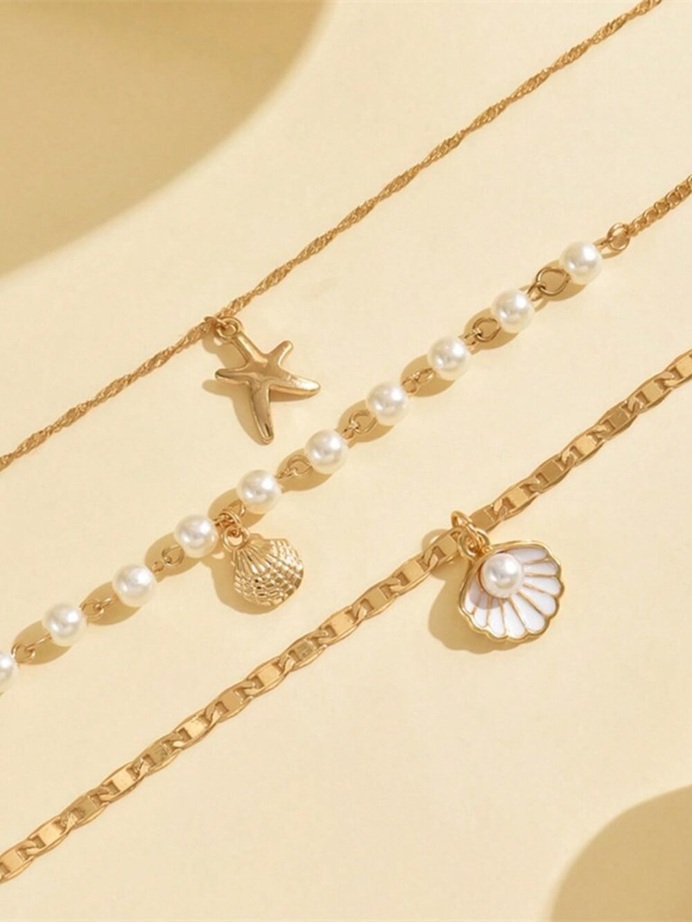 Multicolor Boho Women's Multi-Color Faux Pearl Multi-Layer Necklace Set - Picture 3 of 3